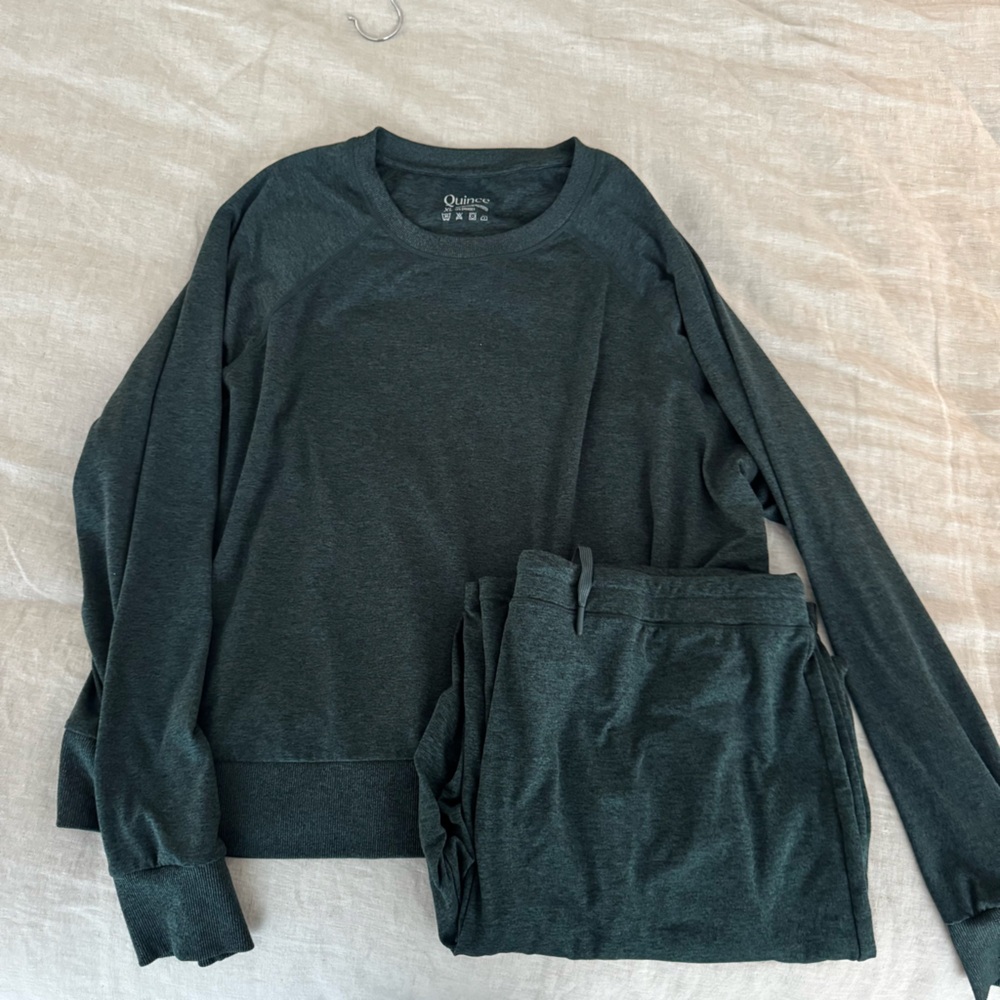 Quince Heather Green Crew Neck Top and Pants Loungewear Size XL